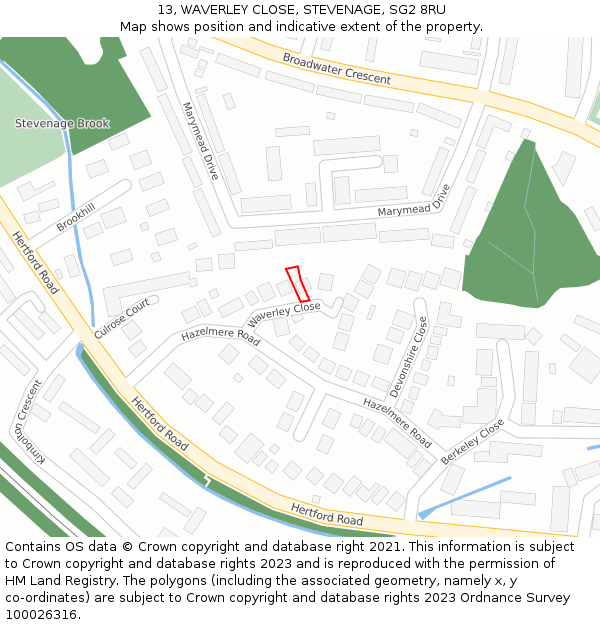 13, WAVERLEY CLOSE, STEVENAGE, SG2 8RU: Location map and indicative extent of plot