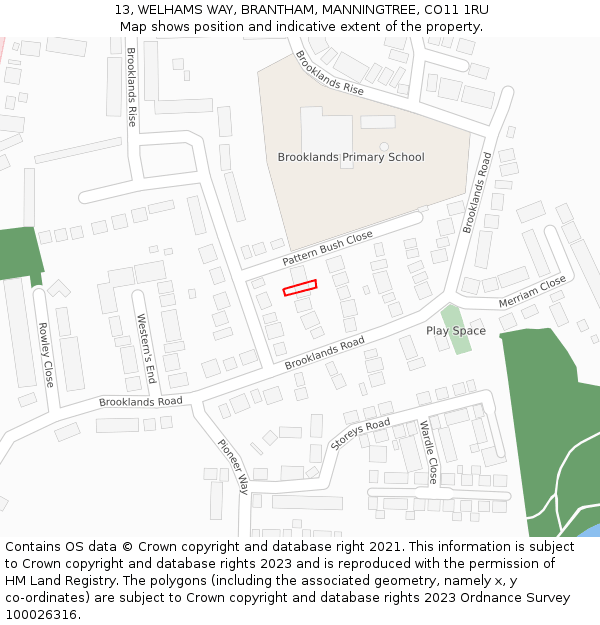 13, WELHAMS WAY, BRANTHAM, MANNINGTREE, CO11 1RU: Location map and indicative extent of plot