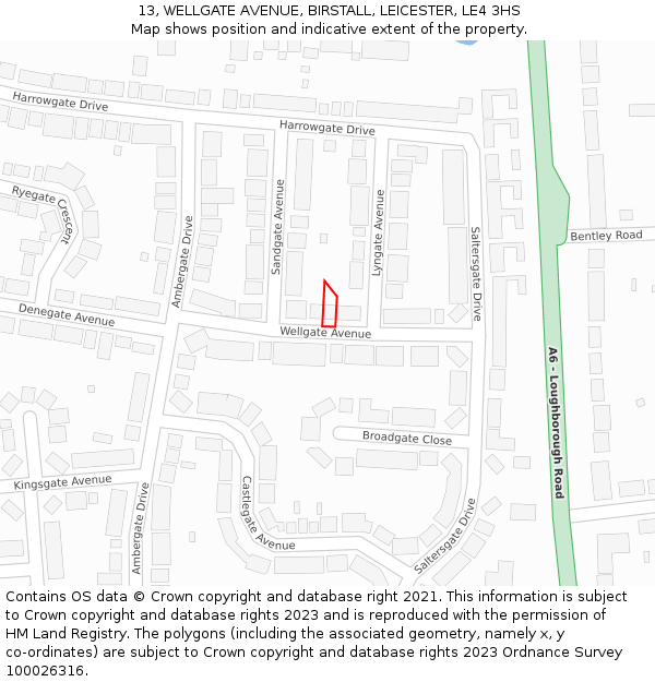 13, WELLGATE AVENUE, BIRSTALL, LEICESTER, LE4 3HS: Location map and indicative extent of plot