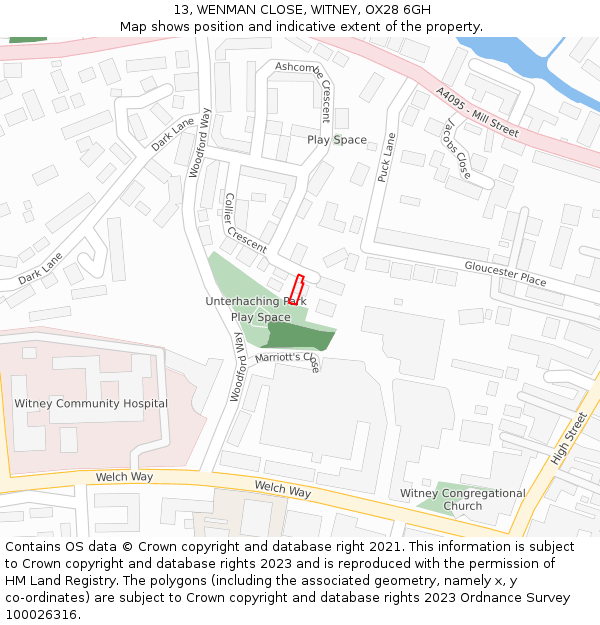 13, WENMAN CLOSE, WITNEY, OX28 6GH: Location map and indicative extent of plot