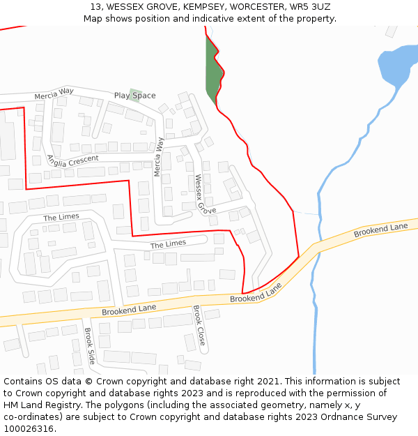 13, WESSEX GROVE, KEMPSEY, WORCESTER, WR5 3UZ: Location map and indicative extent of plot