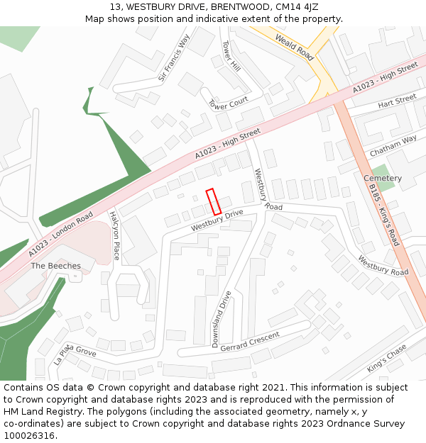 13, WESTBURY DRIVE, BRENTWOOD, CM14 4JZ: Location map and indicative extent of plot