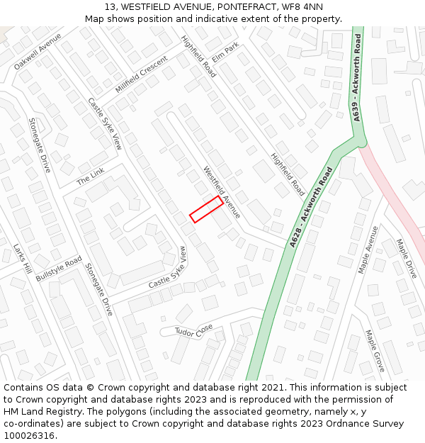 13, WESTFIELD AVENUE, PONTEFRACT, WF8 4NN: Location map and indicative extent of plot