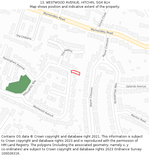 13, WESTWOOD AVENUE, HITCHIN, SG4 9LH: Location map and indicative extent of plot