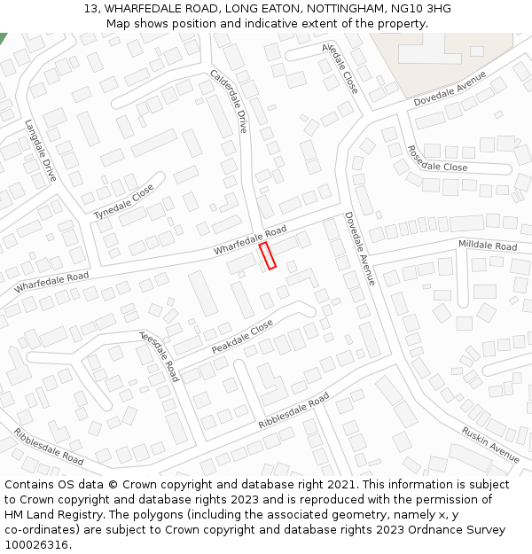 13, WHARFEDALE ROAD, LONG EATON, NOTTINGHAM, NG10 3HG: Location map and indicative extent of plot