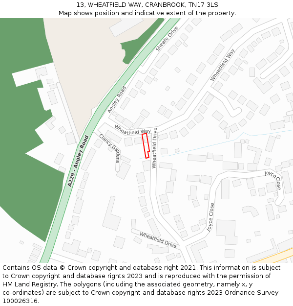 13, WHEATFIELD WAY, CRANBROOK, TN17 3LS: Location map and indicative extent of plot