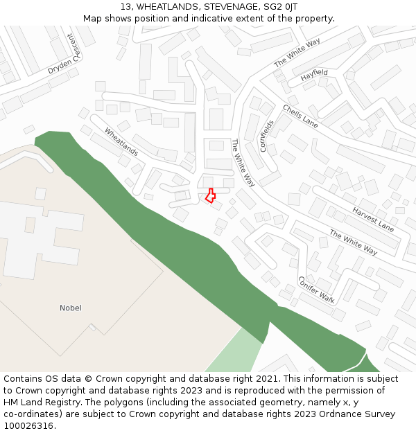 13, WHEATLANDS, STEVENAGE, SG2 0JT: Location map and indicative extent of plot