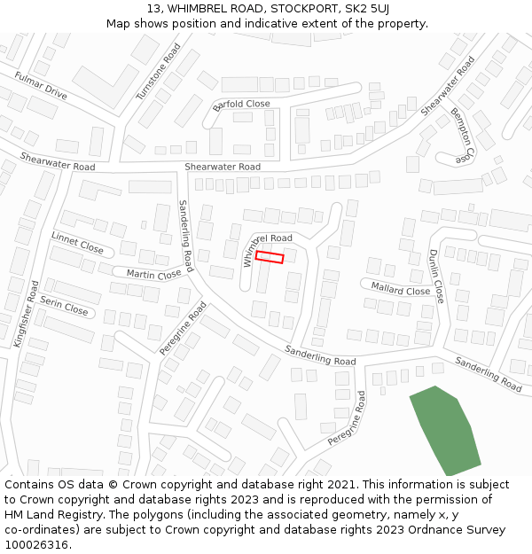 13, WHIMBREL ROAD, STOCKPORT, SK2 5UJ: Location map and indicative extent of plot