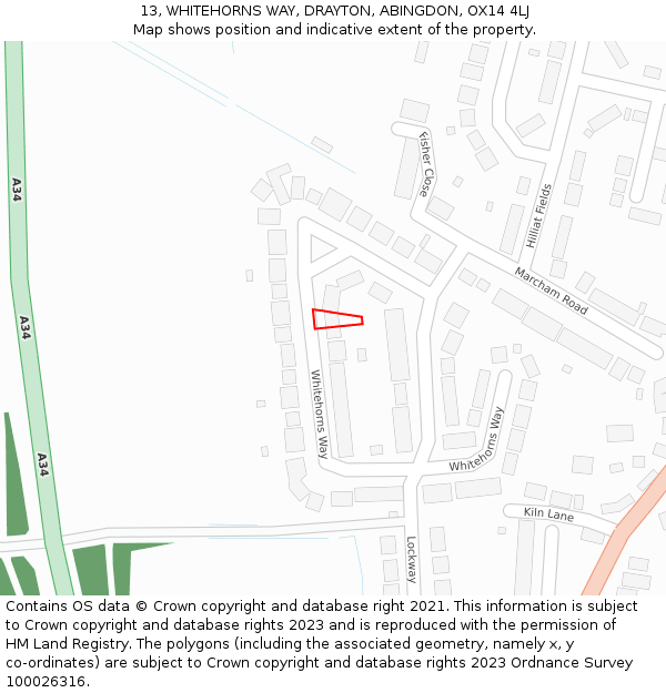 13, WHITEHORNS WAY, DRAYTON, ABINGDON, OX14 4LJ: Location map and indicative extent of plot