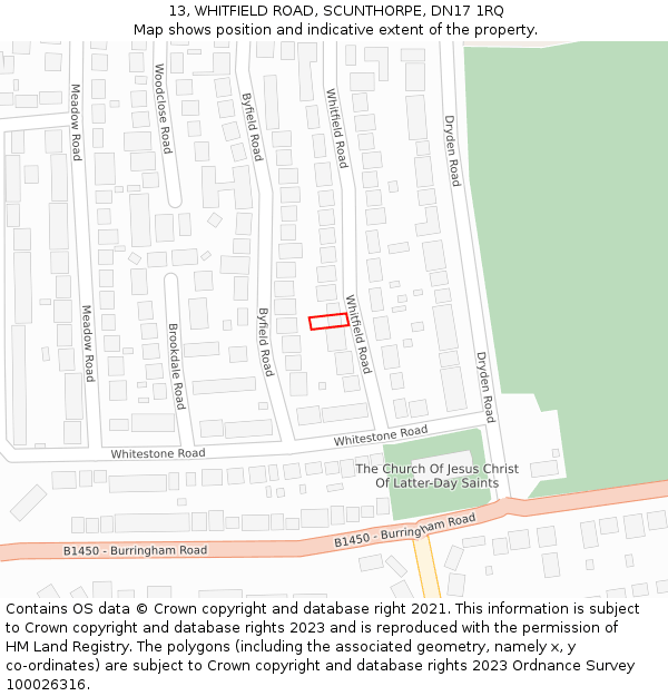 13, WHITFIELD ROAD, SCUNTHORPE, DN17 1RQ: Location map and indicative extent of plot