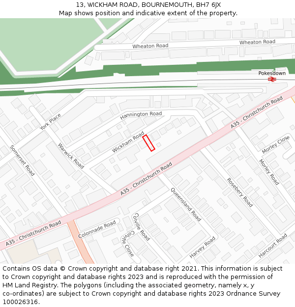 13, WICKHAM ROAD, BOURNEMOUTH, BH7 6JX: Location map and indicative extent of plot