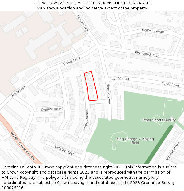 13, WILLOW AVENUE, MIDDLETON, MANCHESTER, M24 2HE: Location map and indicative extent of plot