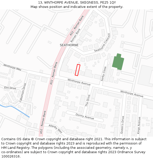 13, WINTHORPE AVENUE, SKEGNESS, PE25 1QY: Location map and indicative extent of plot