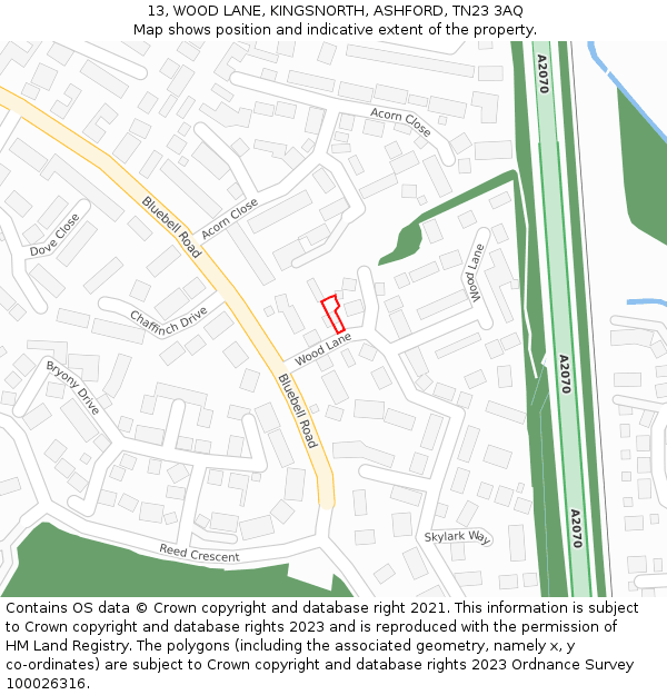 13, WOOD LANE, KINGSNORTH, ASHFORD, TN23 3AQ: Location map and indicative extent of plot