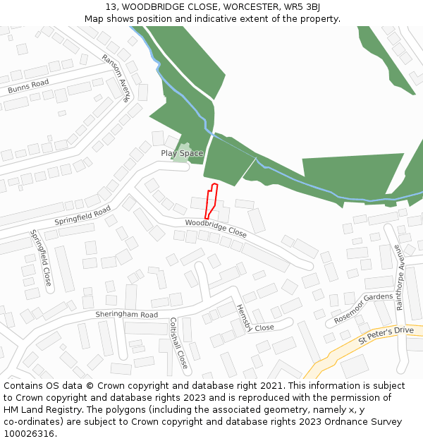 13, WOODBRIDGE CLOSE, WORCESTER, WR5 3BJ: Location map and indicative extent of plot