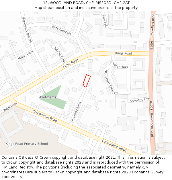 13, WOODLAND ROAD, CHELMSFORD, CM1 2AT: Location map and indicative extent of plot