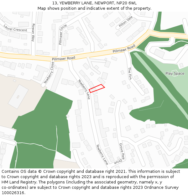13, YEWBERRY LANE, NEWPORT, NP20 6WL: Location map and indicative extent of plot