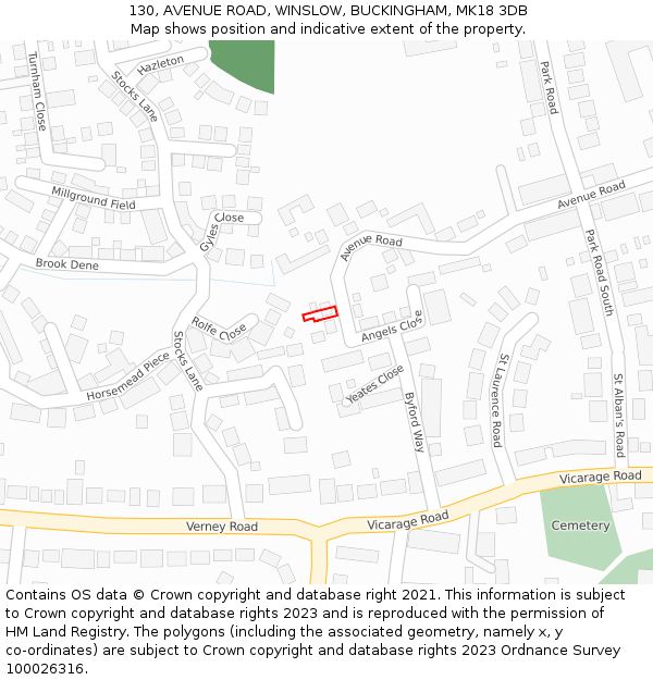 130, AVENUE ROAD, WINSLOW, BUCKINGHAM, MK18 3DB: Location map and indicative extent of plot
