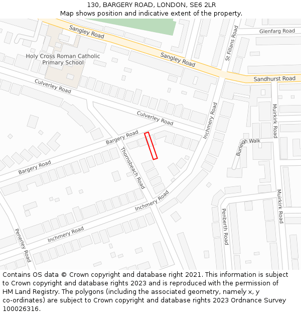 130, BARGERY ROAD, LONDON, SE6 2LR: Location map and indicative extent of plot