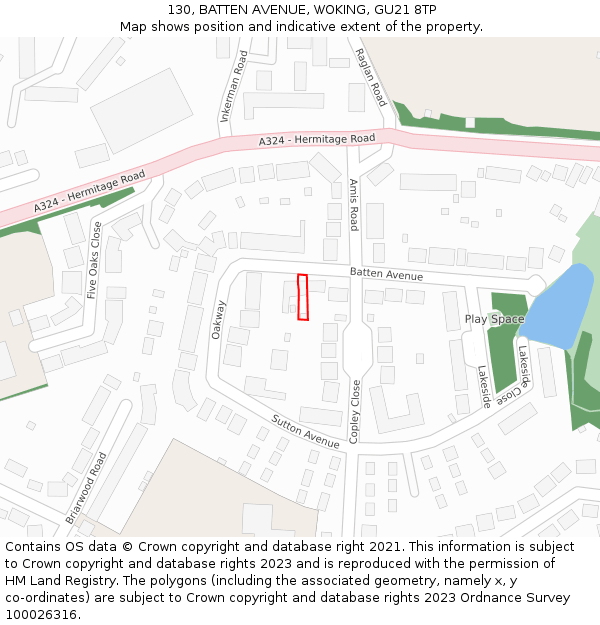 130, BATTEN AVENUE, WOKING, GU21 8TP: Location map and indicative extent of plot