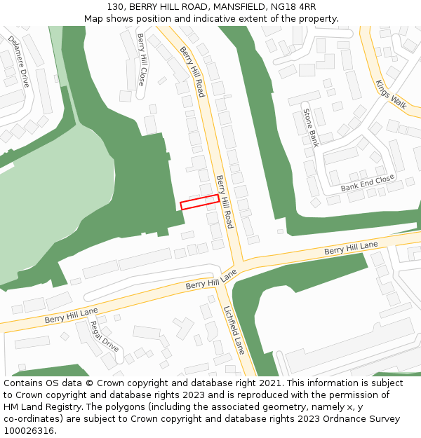 130, BERRY HILL ROAD, MANSFIELD, NG18 4RR: Location map and indicative extent of plot