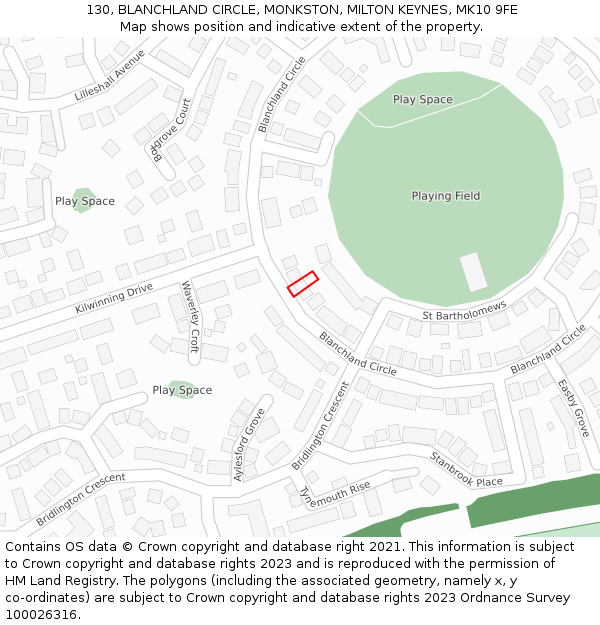 130, BLANCHLAND CIRCLE, MONKSTON, MILTON KEYNES, MK10 9FE: Location map and indicative extent of plot