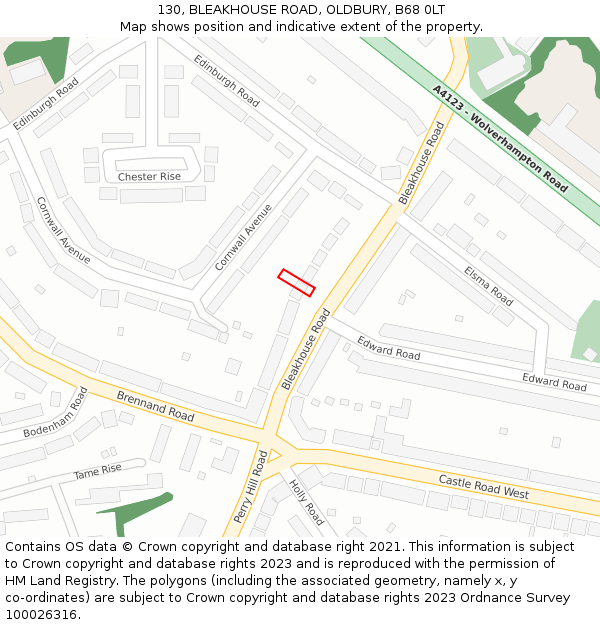 130, BLEAKHOUSE ROAD, OLDBURY, B68 0LT: Location map and indicative extent of plot