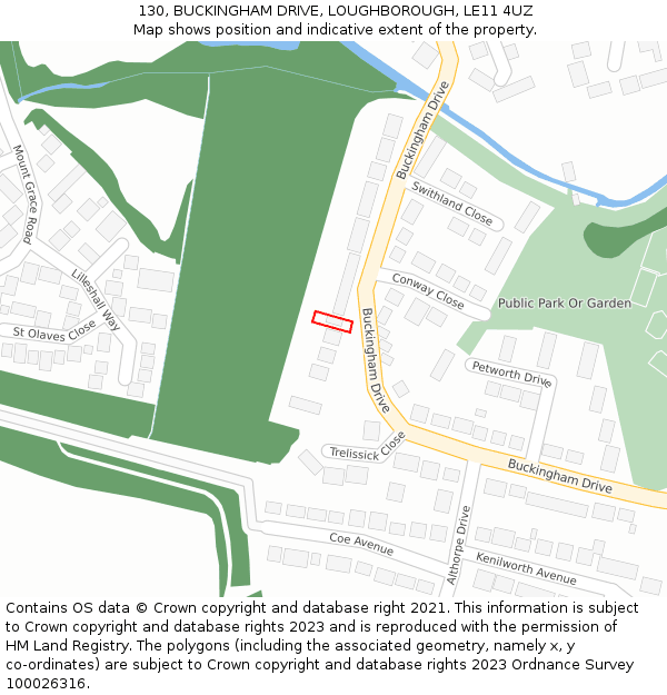 130, BUCKINGHAM DRIVE, LOUGHBOROUGH, LE11 4UZ: Location map and indicative extent of plot