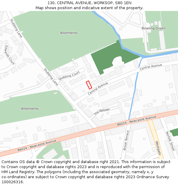 130, CENTRAL AVENUE, WORKSOP, S80 1EN: Location map and indicative extent of plot