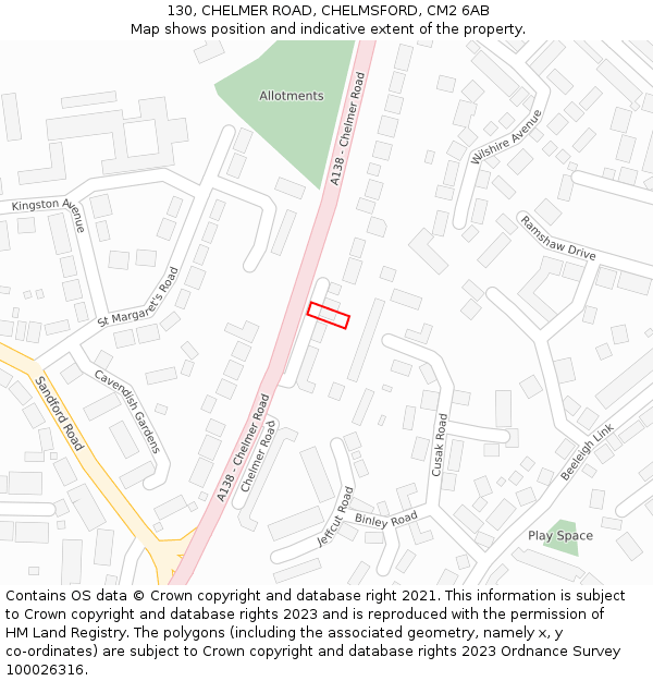 130, CHELMER ROAD, CHELMSFORD, CM2 6AB: Location map and indicative extent of plot