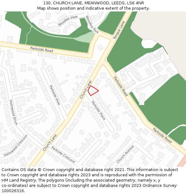 130, CHURCH LANE, MEANWOOD, LEEDS, LS6 4NR: Location map and indicative extent of plot