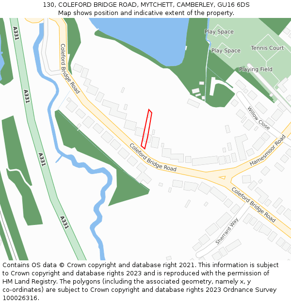 130, COLEFORD BRIDGE ROAD, MYTCHETT, CAMBERLEY, GU16 6DS: Location map and indicative extent of plot