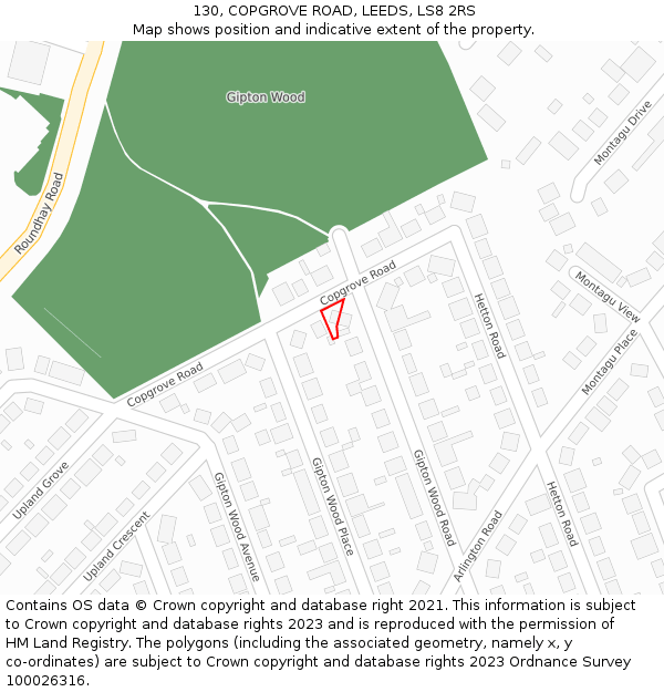 130, COPGROVE ROAD, LEEDS, LS8 2RS: Location map and indicative extent of plot