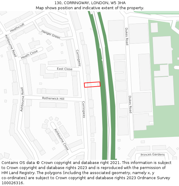 130, CORRINGWAY, LONDON, W5 3HA: Location map and indicative extent of plot