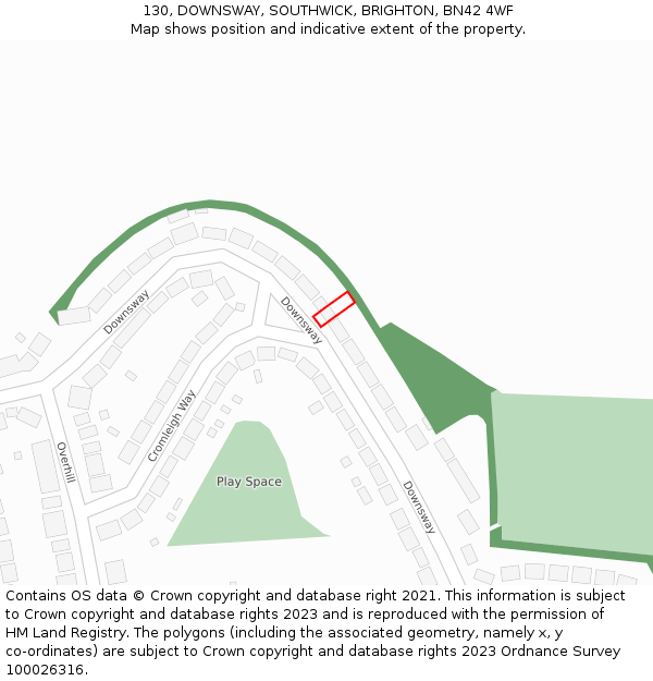 130, DOWNSWAY, SOUTHWICK, BRIGHTON, BN42 4WF: Location map and indicative extent of plot