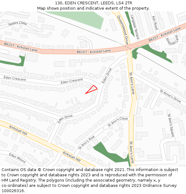 130, EDEN CRESCENT, LEEDS, LS4 2TR: Location map and indicative extent of plot