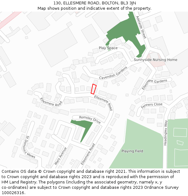 130, ELLESMERE ROAD, BOLTON, BL3 3JN: Location map and indicative extent of plot