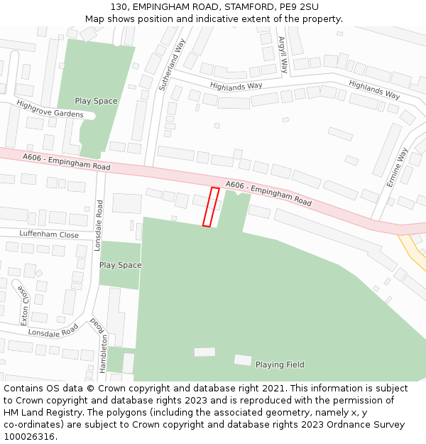130, EMPINGHAM ROAD, STAMFORD, PE9 2SU: Location map and indicative extent of plot