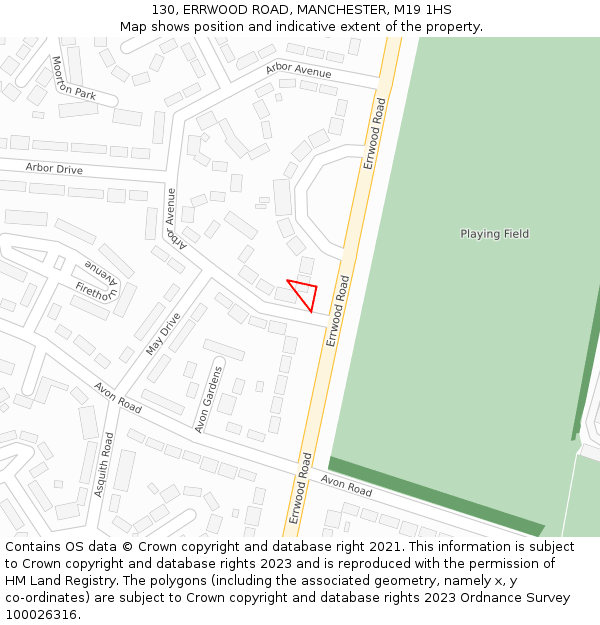 130, ERRWOOD ROAD, MANCHESTER, M19 1HS: Location map and indicative extent of plot
