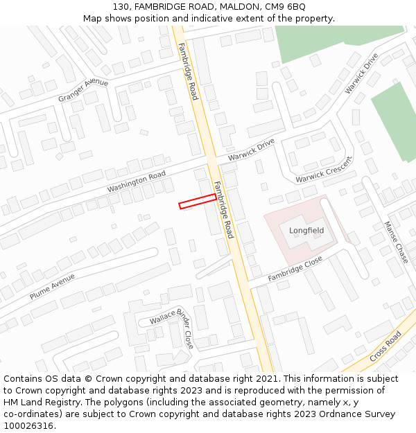 130, FAMBRIDGE ROAD, MALDON, CM9 6BQ: Location map and indicative extent of plot