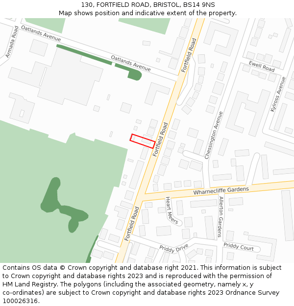 130, FORTFIELD ROAD, BRISTOL, BS14 9NS: Location map and indicative extent of plot
