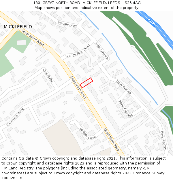 130, GREAT NORTH ROAD, MICKLEFIELD, LEEDS, LS25 4AG: Location map and indicative extent of plot