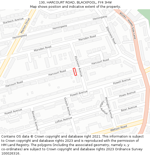 130, HARCOURT ROAD, BLACKPOOL, FY4 3HW: Location map and indicative extent of plot
