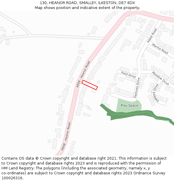 130, HEANOR ROAD, SMALLEY, ILKESTON, DE7 6DX: Location map and indicative extent of plot