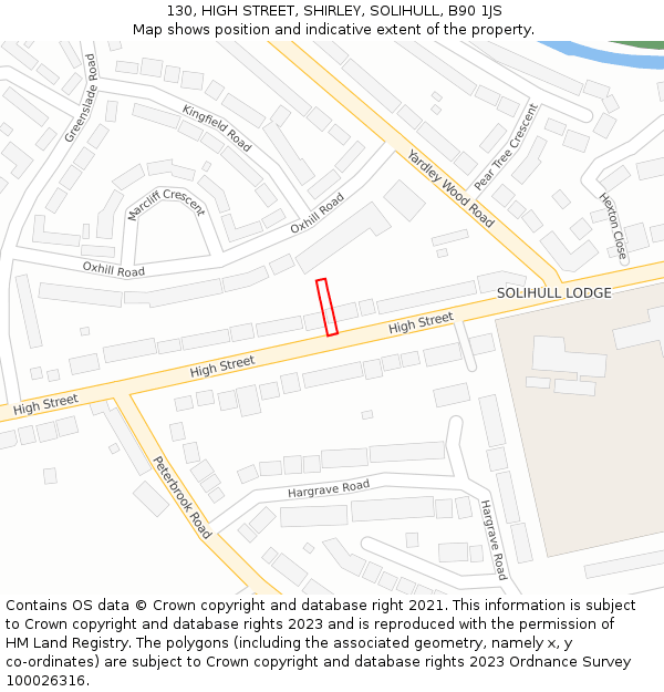 130, HIGH STREET, SHIRLEY, SOLIHULL, B90 1JS: Location map and indicative extent of plot