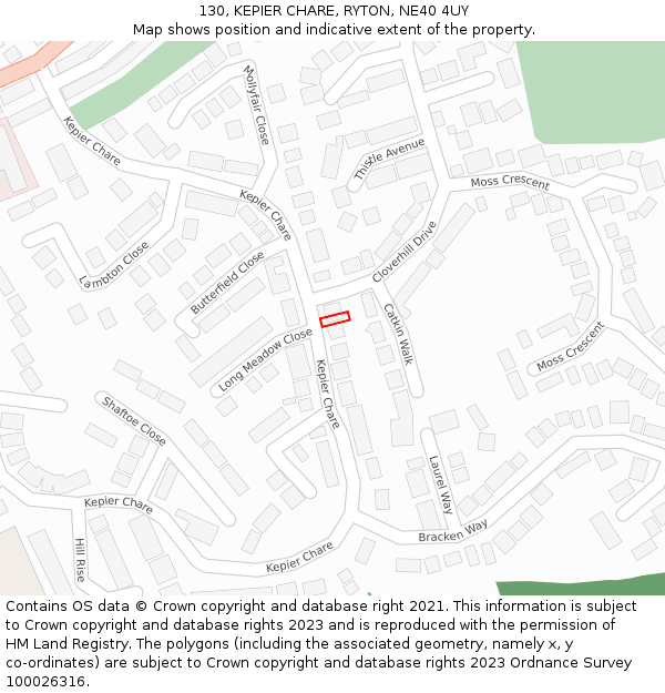 130, KEPIER CHARE, RYTON, NE40 4UY: Location map and indicative extent of plot