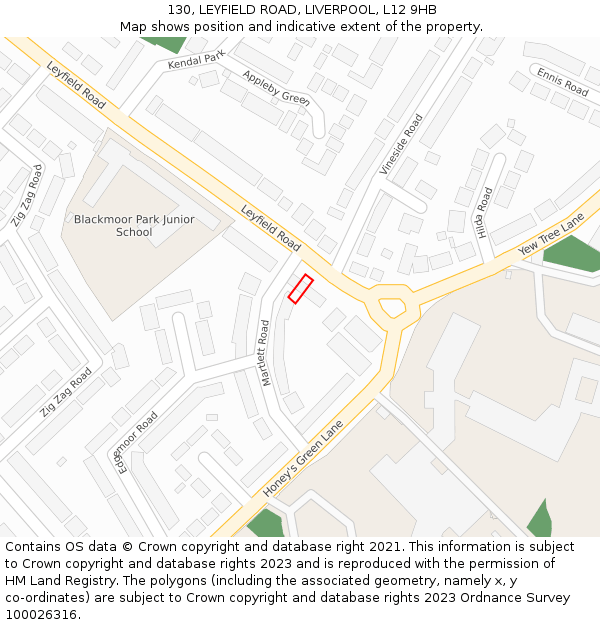 130, LEYFIELD ROAD, LIVERPOOL, L12 9HB: Location map and indicative extent of plot