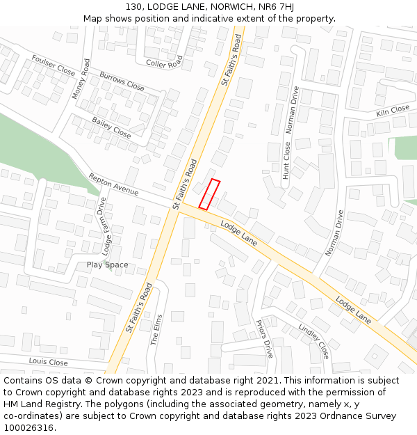 130, LODGE LANE, NORWICH, NR6 7HJ: Location map and indicative extent of plot