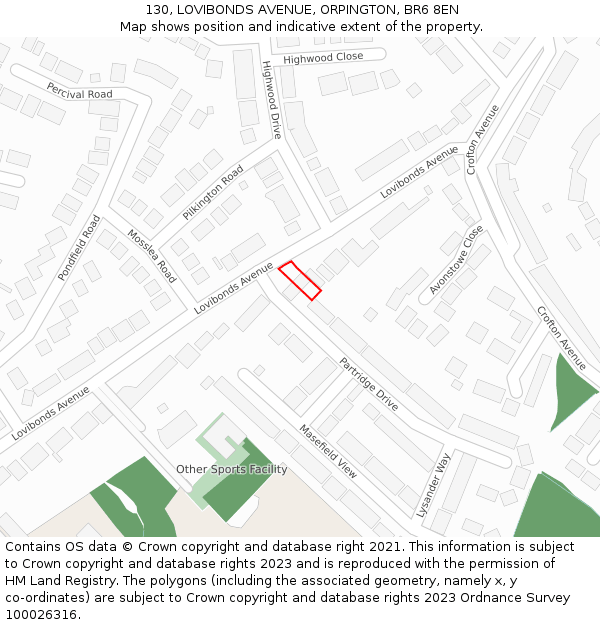 130, LOVIBONDS AVENUE, ORPINGTON, BR6 8EN: Location map and indicative extent of plot