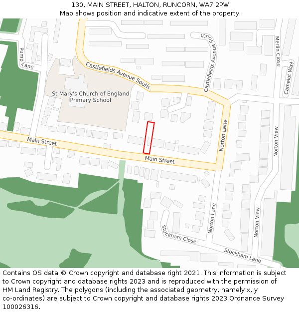 130, MAIN STREET, HALTON, RUNCORN, WA7 2PW: Location map and indicative extent of plot